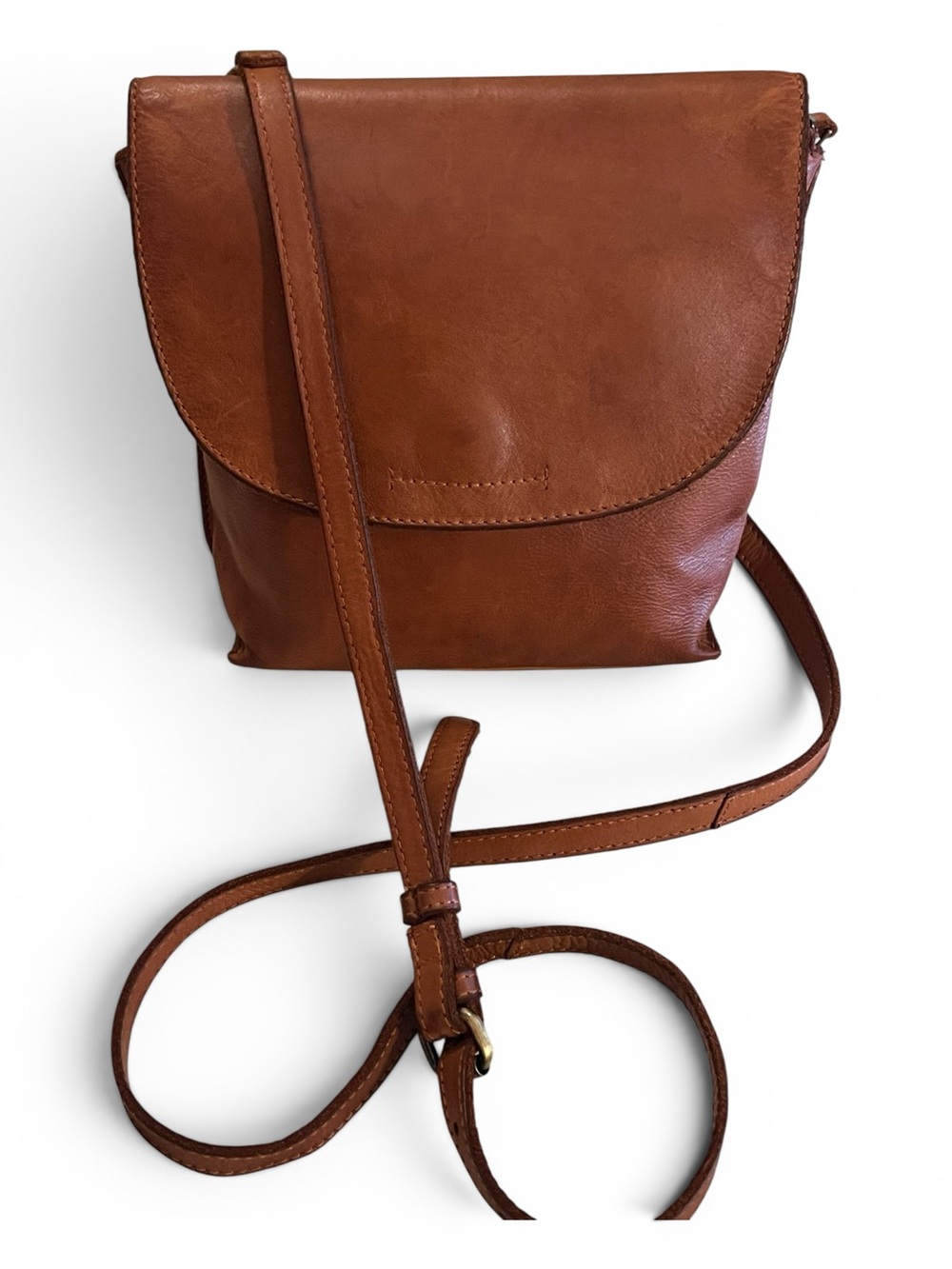 Marta Ponti Portugal Smooth Brown Leather Crossbody Bag Saddlebag